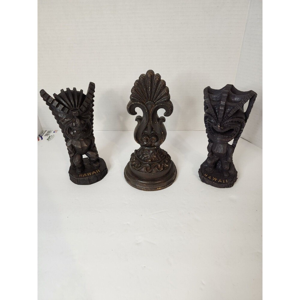 Lot Of 3 Wooden Statues Hawaii Themed